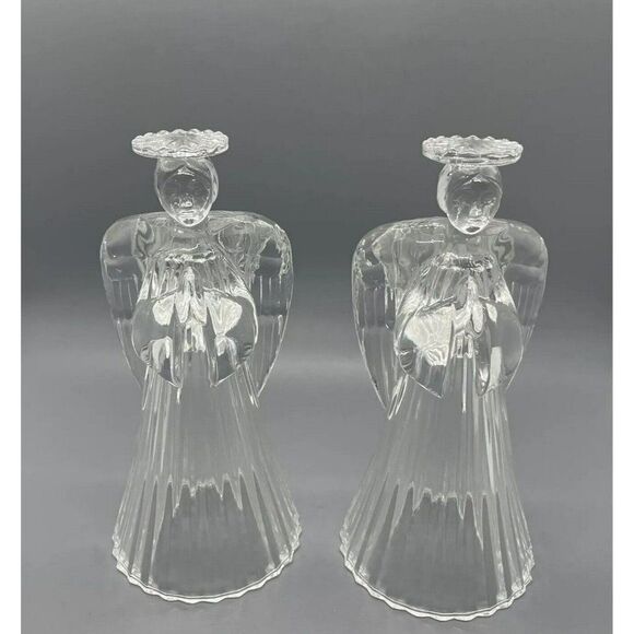 Vintage Pair Lead Crystal Praying Angel Candle Holders Set Of 2‎ - Picture 2 of 6